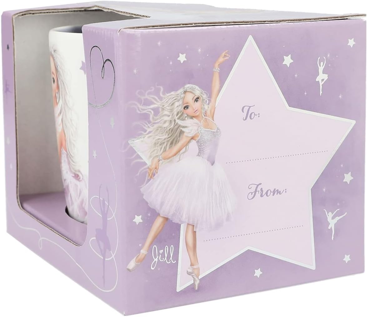 Depesche 12372 TOPModel Ballet Mug in Matt White with Model Motif, Lettering and Stars, Drinking Cup with Porcelain Handle, Capacity: Approx. 250 ml, Multi-Coloured