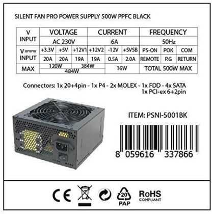 Alim. 500W Silent Fan Pro Black