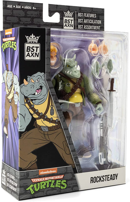 The Loyal Subjects BST AXN Teenage Mutant Ninja Turtles Rocksteady 5" Action Figure with Accessories, Multicolored