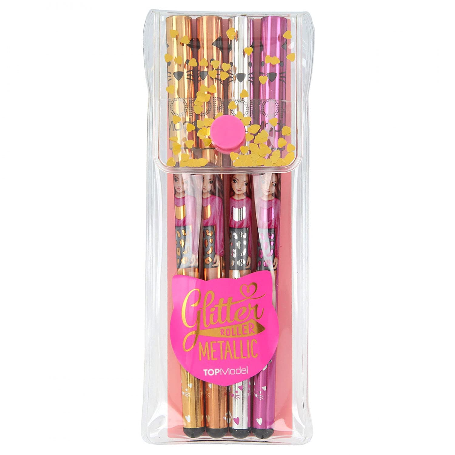 Depesche 7511 TOPModel - Metallic Gel Pens Set of 4 Gold Silver Bronze Pink Writing and Decorating, Colourful 4 metallic case