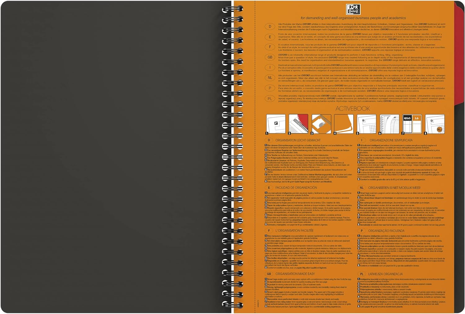 Oxford International Activebook Chequered B5 1 Stück Grey B5 Squared 5 x 5 mm
