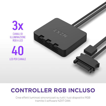 NZXT F140 RGB Duo Twin Pack - 2 x 140mm Dual-Sided RGB Fans with RGB Controller – 20 Individually Addressable LEDs – Balanced Airflow and Static Pressure – Fluid Dynamic Bearing – PWM – Black