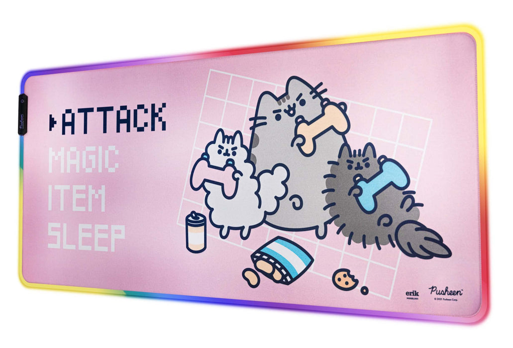 Official Pusheen Mouse Pad XXL - LED - 900x400x4 mm Non-Slip Rubber Base Mouse Pad RGB, RGB Gaming Mouse Pad, Keyboard Mouse Mat - Pusheen Gift - Kawaii Gaming