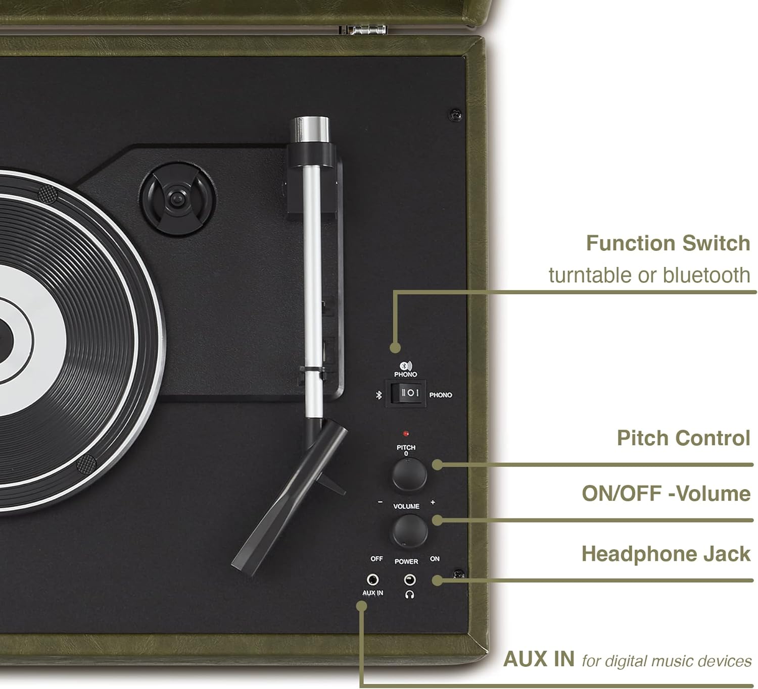 Crosley Mercury - Green Croc - Golden Hardware + Np15 + Bluetooth