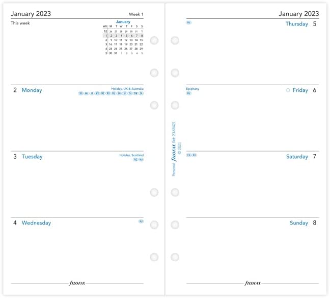 Filofax Personal Week on Two Pages English 2023 Diary,White