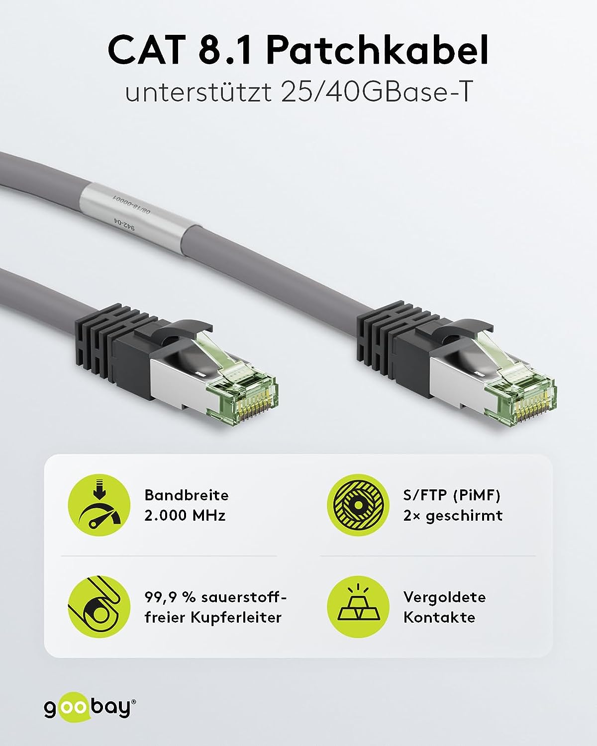 Goobay CAT 8.1 Patch Cord, S/FTP (PiMF), grey, 0.5m