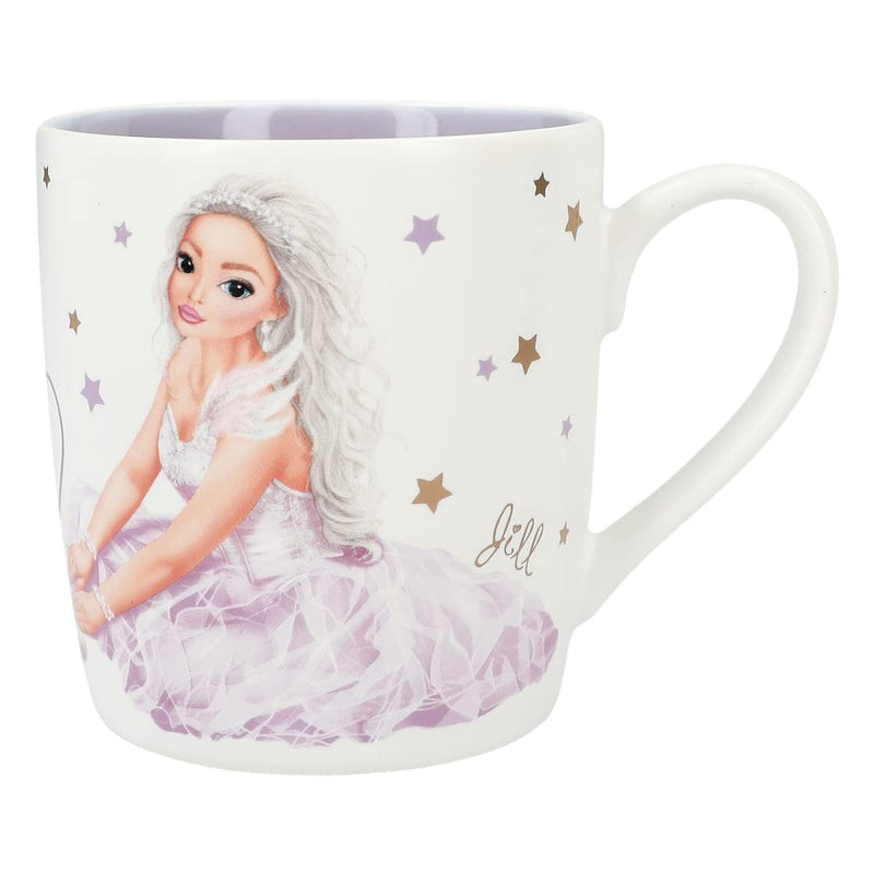 Depesche 12372 TOPModel Ballet Mug in Matt White with Model Motif, Lettering and Stars, Drinking Cup with Porcelain Handle, Capacity: Approx. 250 ml, Multi-Coloured