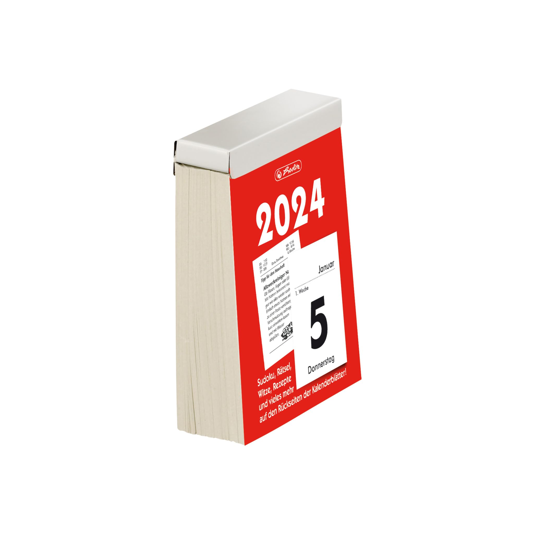 Herlitz Tear-Off Calendar, 8.1 x 10.6 cm, 2024, FSC Mix, 1 Day/Page, with Puzzles, Tips etc.