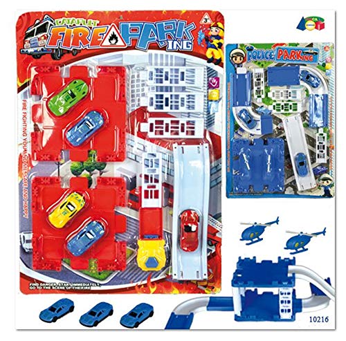 Ginmar: Mezzi - (169B) - Set Garage C/Miniauto Polizia/ Pompieri Ass.