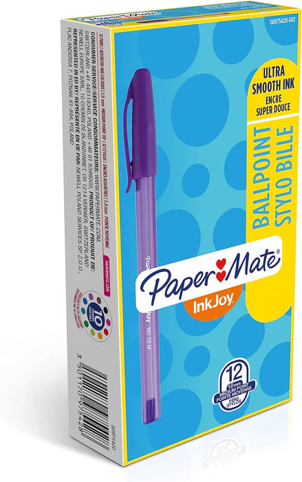Paper Mate InkJoy 100ST Ballpoint Pen | Medium Point (1.0mm) | Assorted Fun Colours | 12 Count assorted colours 12 Count (Pack of 1) single