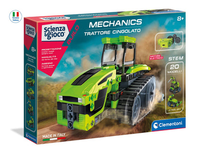 Clementoni - Workshop of Mechanics-Crawler Tractor-Construction Set (Italian Version) -Made in Italy, 8 Years+, Multicoloured, 19178