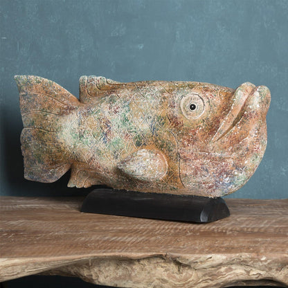 Belssia Fish, Wood, brown, green and black, 65 x 32 x 16 cm