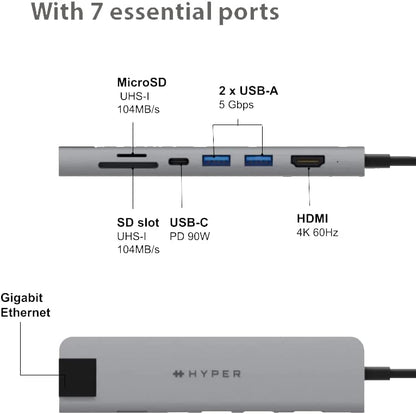 HyperDrive Slab 7-In-1 USB-C Hub - Grey Standard