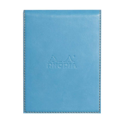 RHODIA 128207C - Clipboard Case + Stapled Notepad N°12 Turquoise - 8.5x12 cm - Lined - 80 Detachable Sheets - 80G White Clairefontaine Paper - Pencil Holder - Faux Leather - Rhodiarama Collection Turquoise Blue A7+ Lined