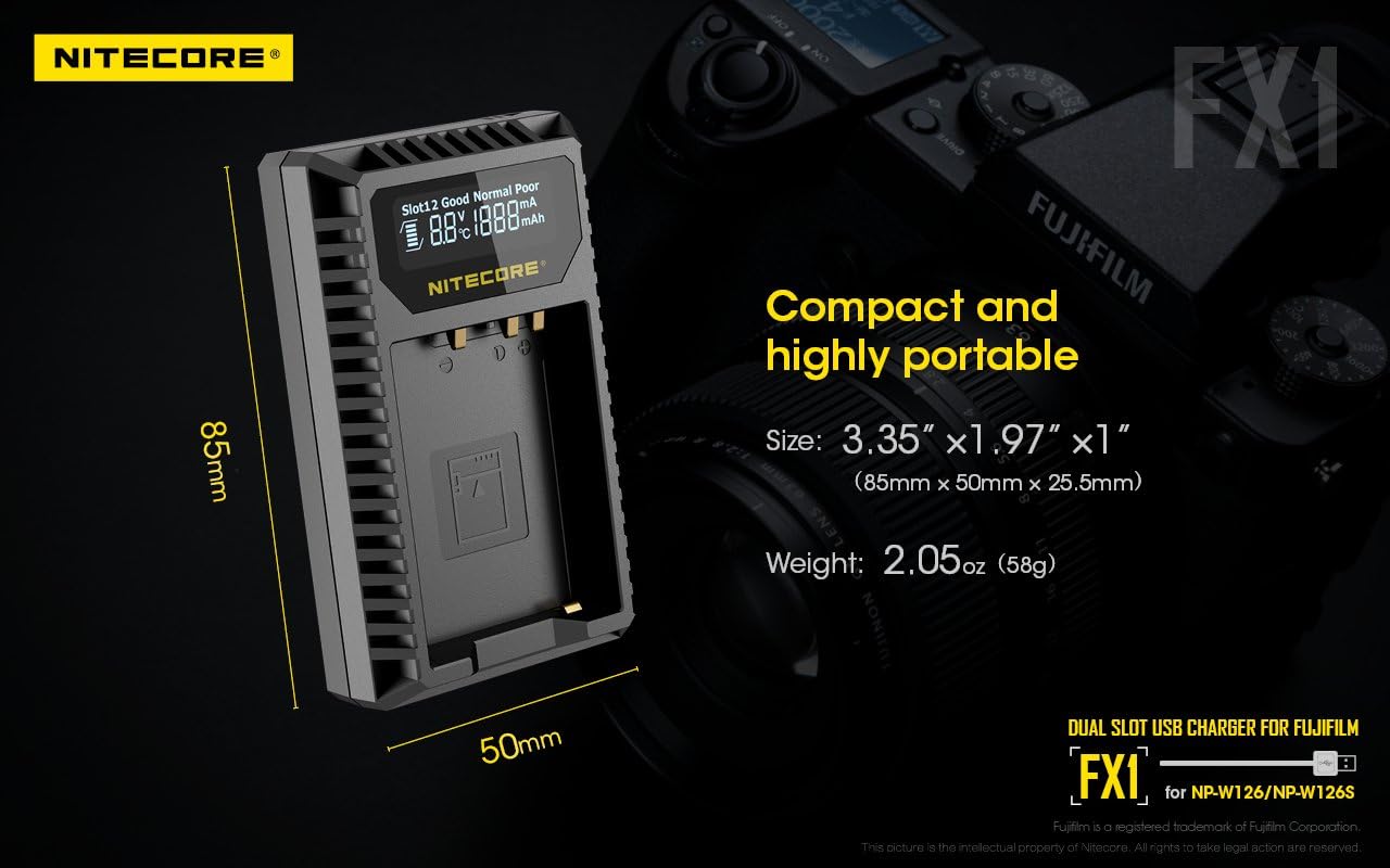 Nitecore Fx1 W126 Dual Slots Usb Fuji Charger Lcd