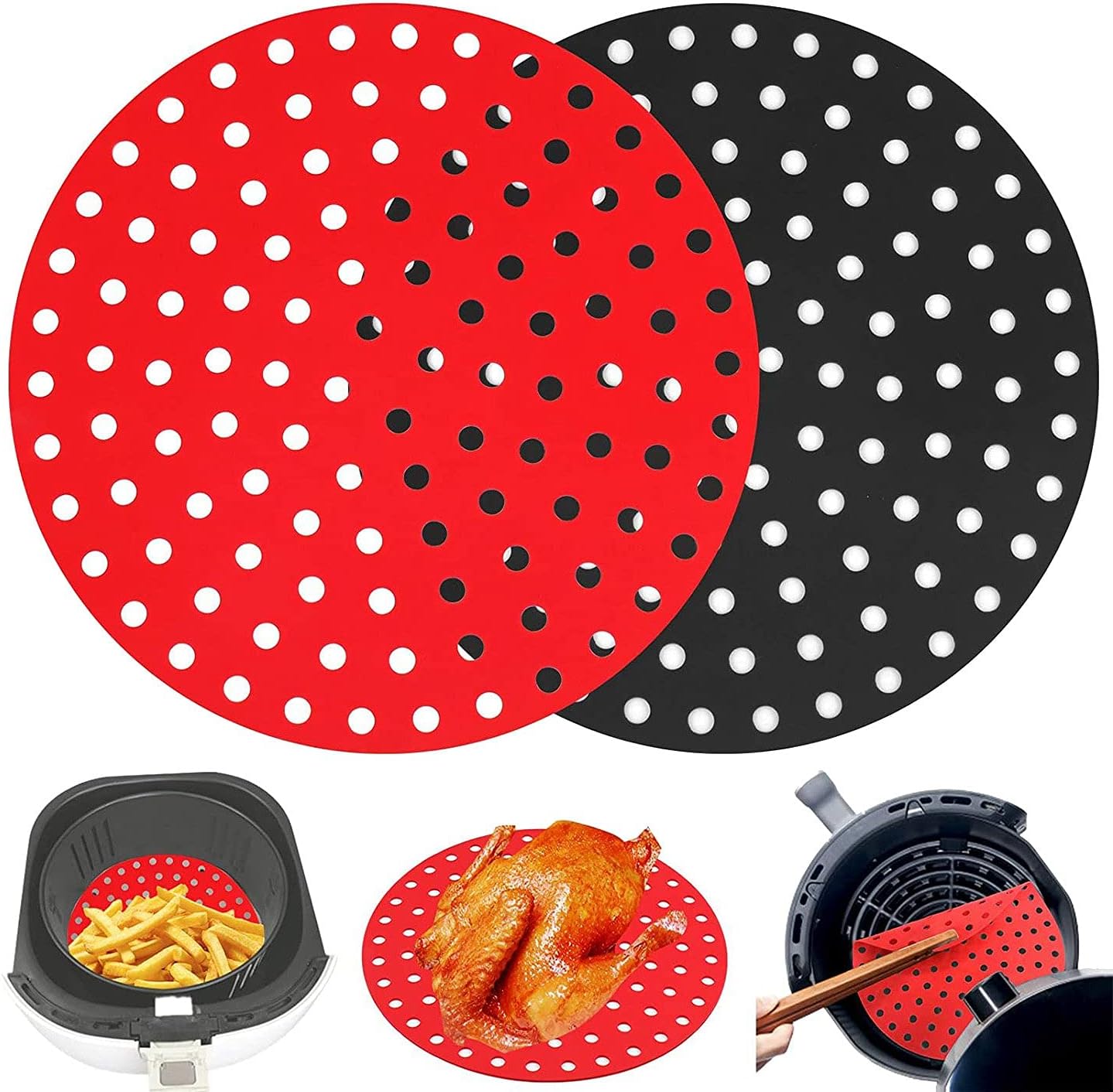 Swagell 4 Packs 8 Inch Reusable Round Liners,Non-Stick Silicone Basket Streamer Mats Accessories 20.3cm