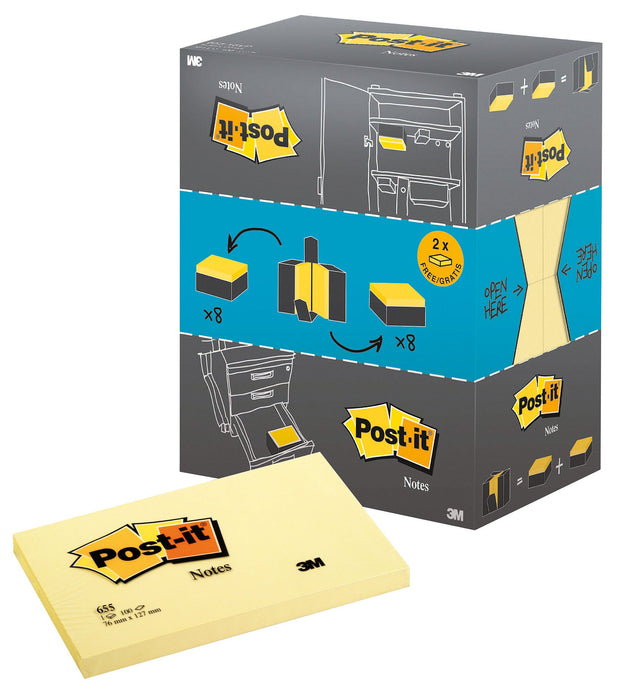 Post-it Notes - Canary Yellow - Value Pack of 16 Pads + 2 Free Pads - 76 mm x 127 mm 76 mm x 127 mm 16 Pads + 2 Pads