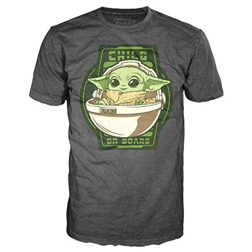 Star Wars Funko The Mandalorian Loose POP! Tees T-Shirt Child On Board Size L Grey