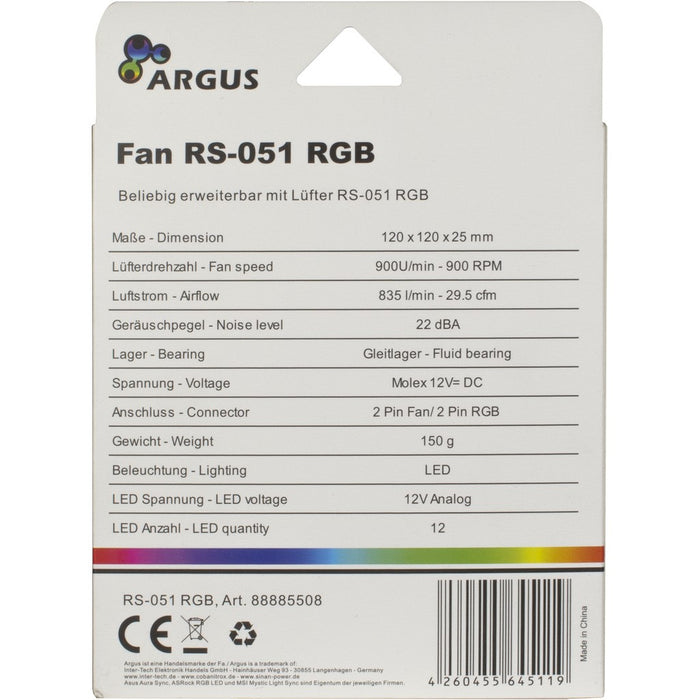 Inter-Tech Argus RS-051 RGB Computer case Fan 12 cm Black
