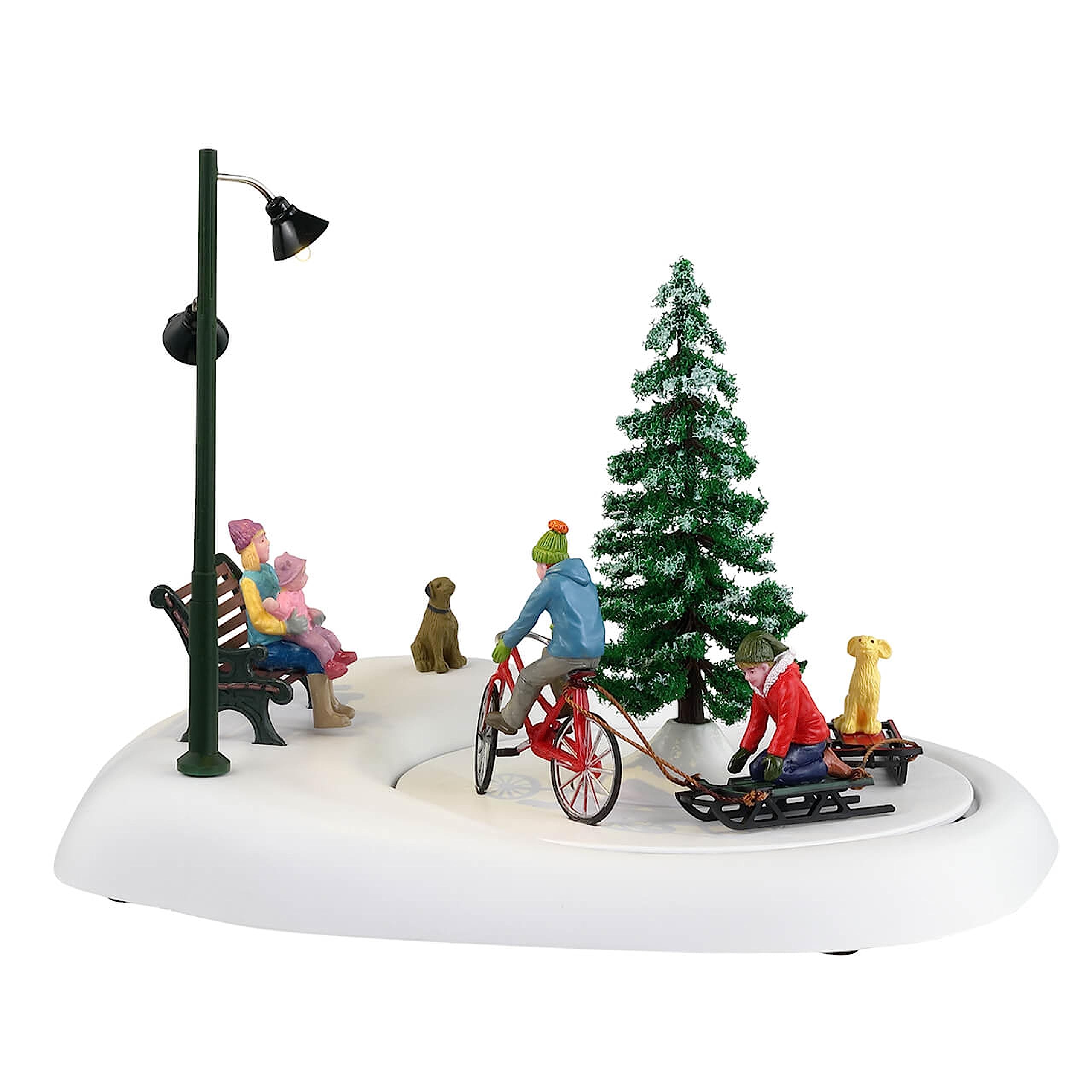 Lemax Snowbiking with Dad #34087 Family Bike Pulling Sled
