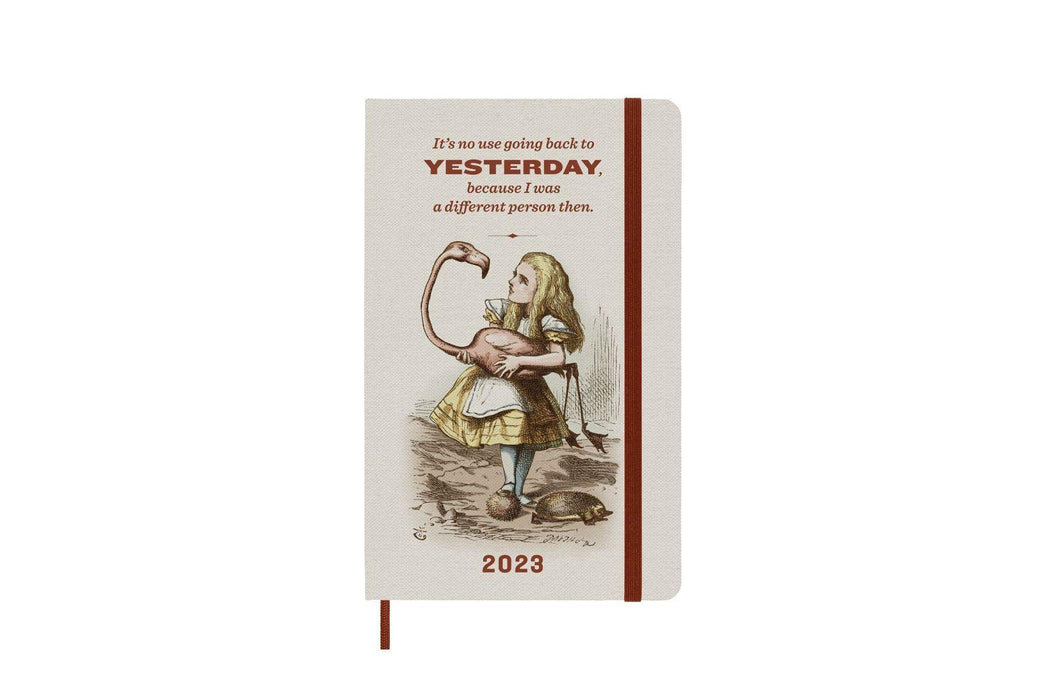 Moleskine Weekly Planner 2023, 12-Month Diary, Limited Edition Alice In Wonderland, Weekly Planner with Hard Cover and Elastic Closure, Large Size 13x21cm White Alice