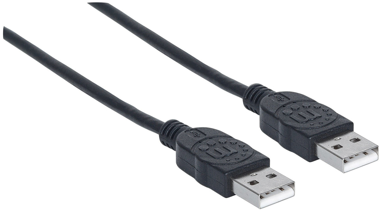Manhattan USB-A to USB-A Cable, 0.5m, Male to Male, 480 Mbps (USB 2.0), Hi-Speed USB, Black, Lifetime Warranty, Polybag