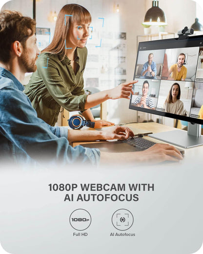 ALOGIC Iris webcam, Full HD 1080p,2 Megapixel, CMOS sensor, AI-Powered Autofocus, Built-in Mic with noise cancellation, Privacy Cover, Video Calling for Zoom, Skype or MS Teams and Video streaming.