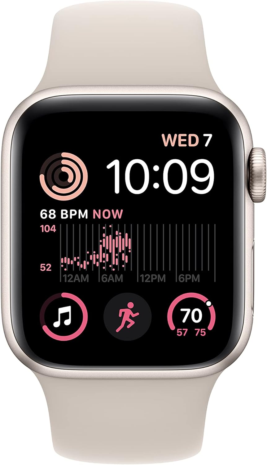 Apple Watch SE (2. Generation) (GPS, 40 mm) Smartwatch - Aluminiumgehäuse Polarstern, Sport Armband Polarstern - Regular. Fitness-und Schlaftracker, Unfallerkennung, Herzfrequenzmesser, Wasserschutz
