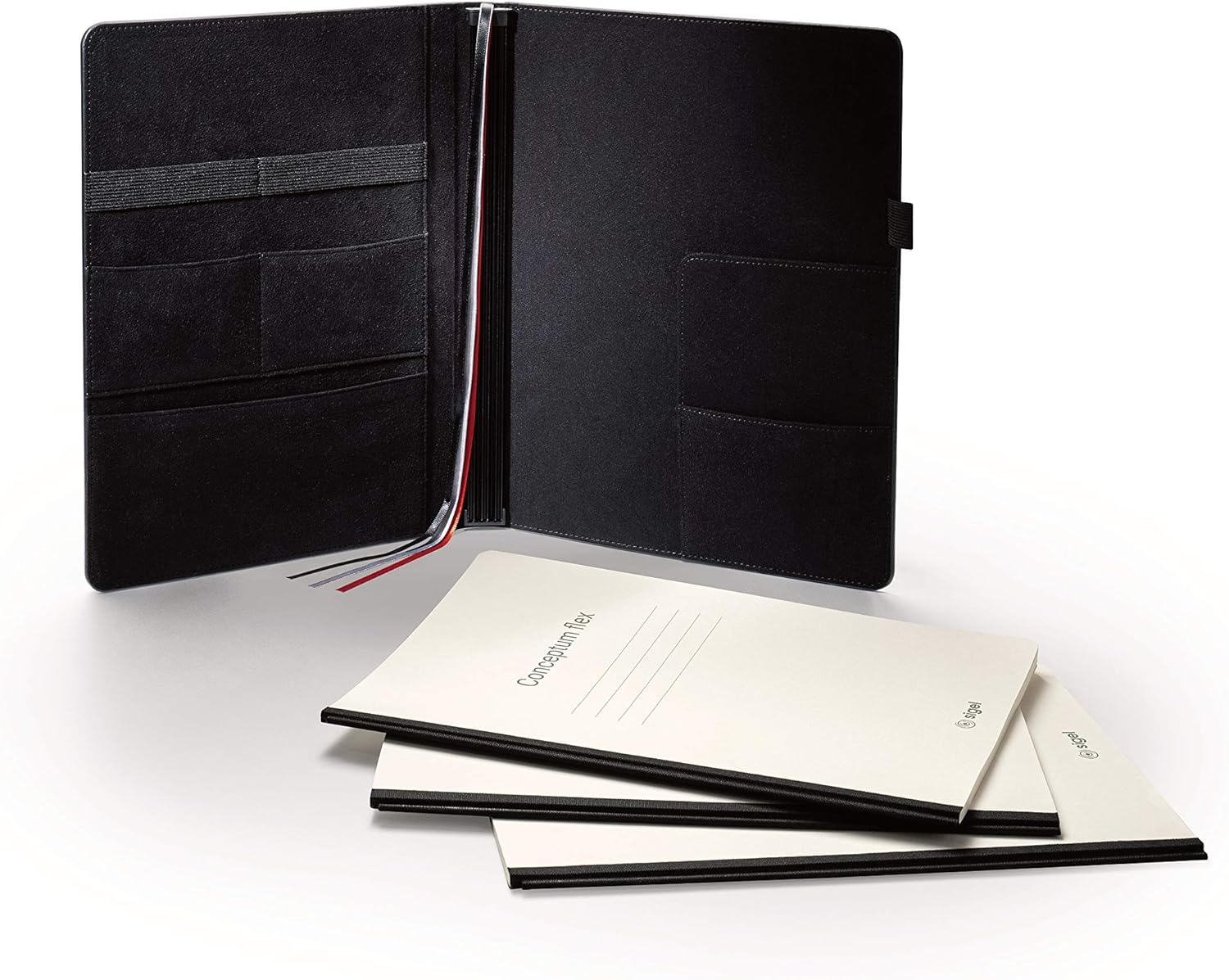 SIGEL CF132 Business Organiser with 3 booklets, 24.5x31x3 cm, faux leather, black - Conceptum flex approx. A4 lined organizer