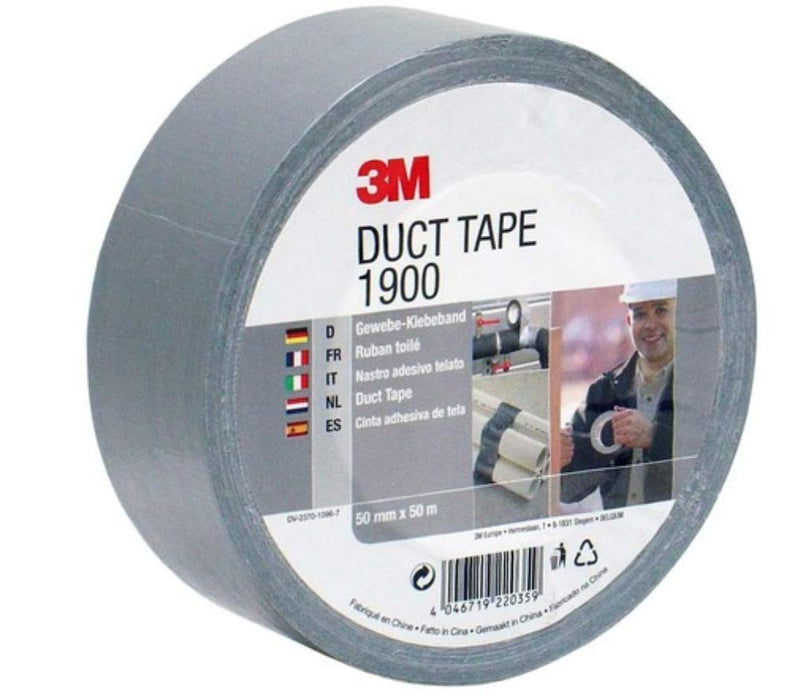 3M 1900 Value Duct Tape Silver-Grey Duct Tape for all Repairing, Labelling and Sealing Jobs, 50 mm x 50 m, 1 x Roll of Duct Tape Silver 50 mm Value Duct Tape