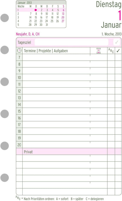 Avery Dennison Zweckform Chronoplan 50603 Mini Day Planner 2013 / 1 Day for 1 Page / White (In German) 2023 Single Mini
