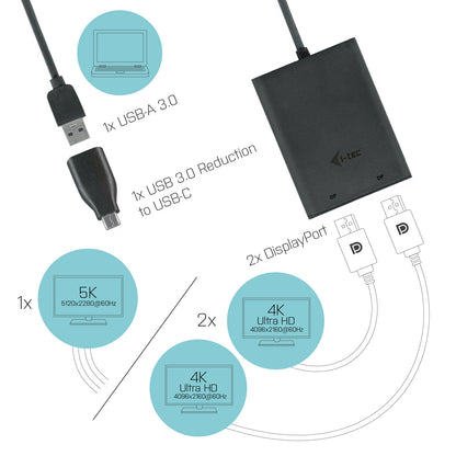 i-tec USB 3.0 / USB-C Dual 4K DP Video Adapter