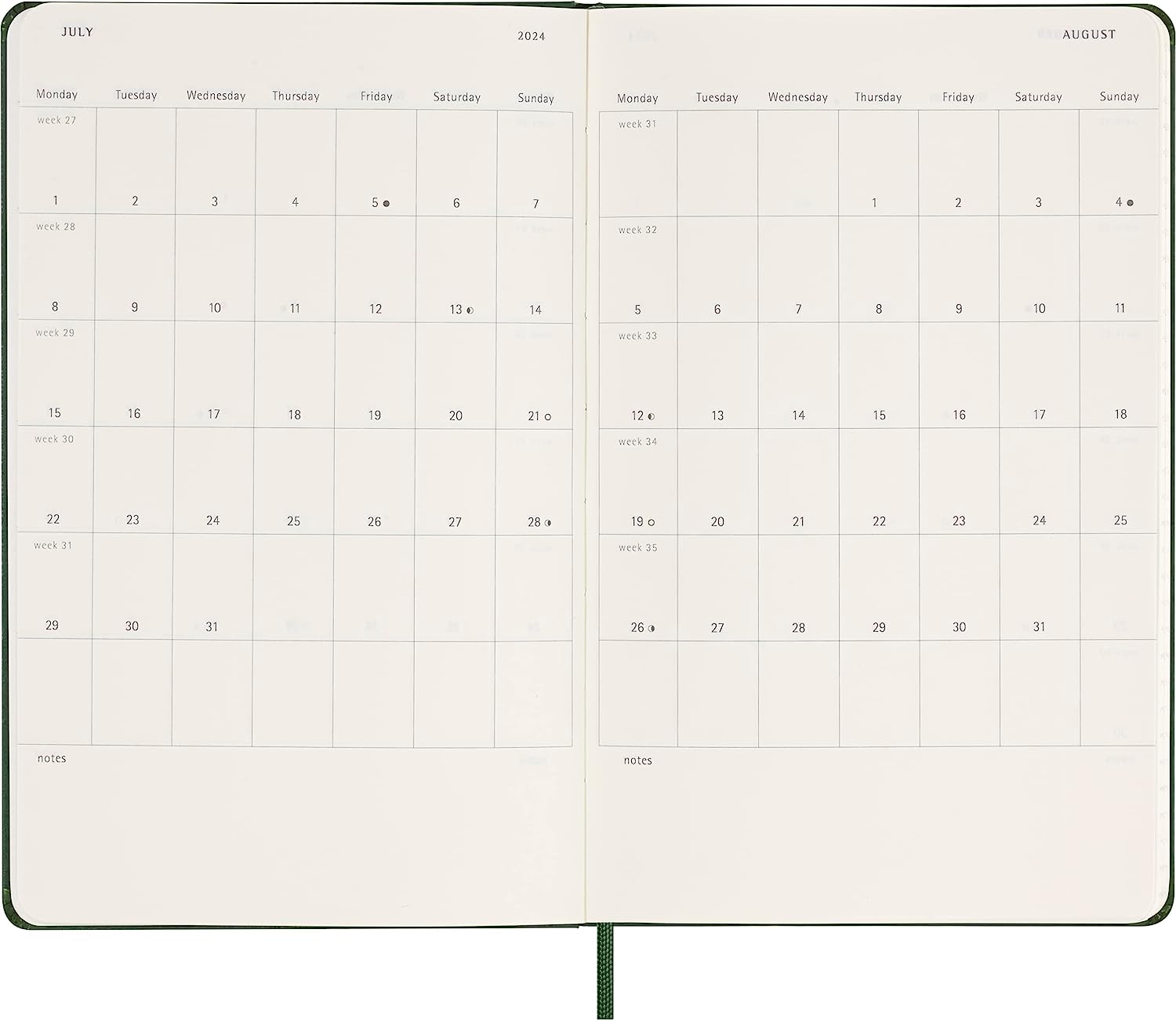 Moleskine Daily Agenda 12 Months 2024, Agenda 2024, Size Large 13x21, Hard Cover and Elastic Closure, Colour Myrtle Green Daily Hard Cover - Large Myrtle Green