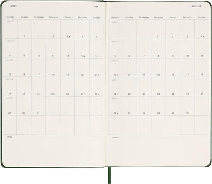Moleskine Daily Agenda 12 Months 2024, Agenda 2024, Size Large 13x21, Hard Cover and Elastic Closure, Colour Myrtle Green Daily Hard Cover - Large Myrtle Green