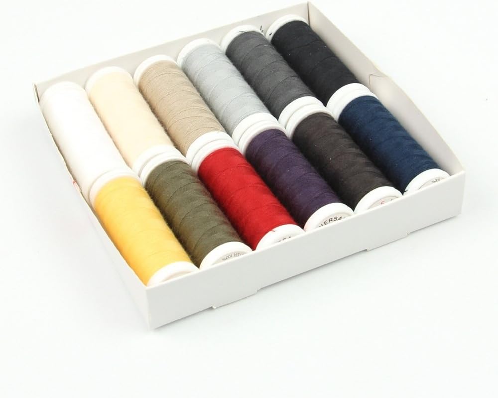 Ackermann Sewing Thread (12 Colours x 200 m) Universal Sewing Thread Colour Mix in 12 Colours in Thickness 120, Sewing Thread Set, Branded Thread