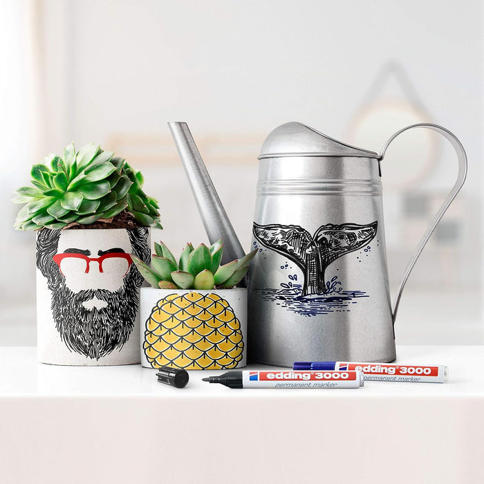 edding 3000 permanent marker - red, orange, pink, magenta (purple), black - set of 5 warm colours - round nib - quick-drying permanent marker - waterproof - for cardboard, plastic, wood, metal, glass 28: Set of 5 - Multicoloured