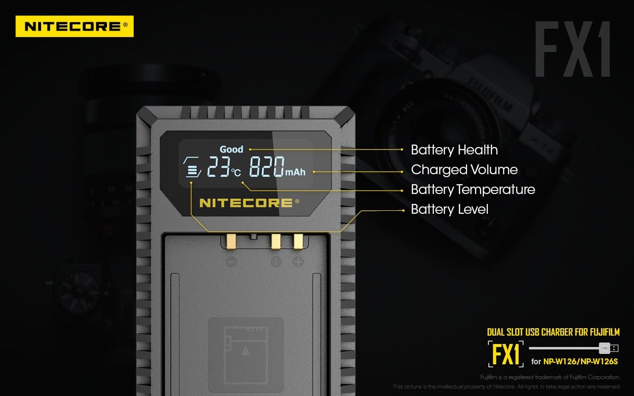 Nitecore Fx1 W126 Dual Slots Usb Fuji Charger Lcd
