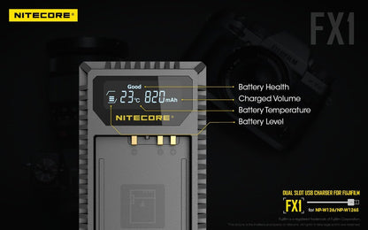 Nitecore Fx1 W126 Dual Slots Usb Fuji Charger Lcd