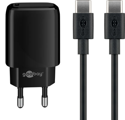 goobay Ladekabel mit Adapter schwarz 1,0 m, 20 Wat
