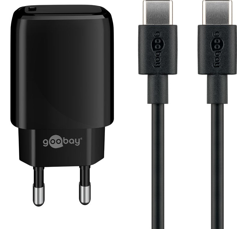 goobay Ladekabel mit Adapter schwarz 1,0 m, 20 Wat