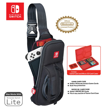 Game Traveler Sling Bag Nintendo Switch Case - Switch OLED Case for Switch OLED, Switch & Switch Lite, Dual Pockets, Comfort Shoulder Strap & Bonus Game Case, Licensed Nintendo Switch Game case