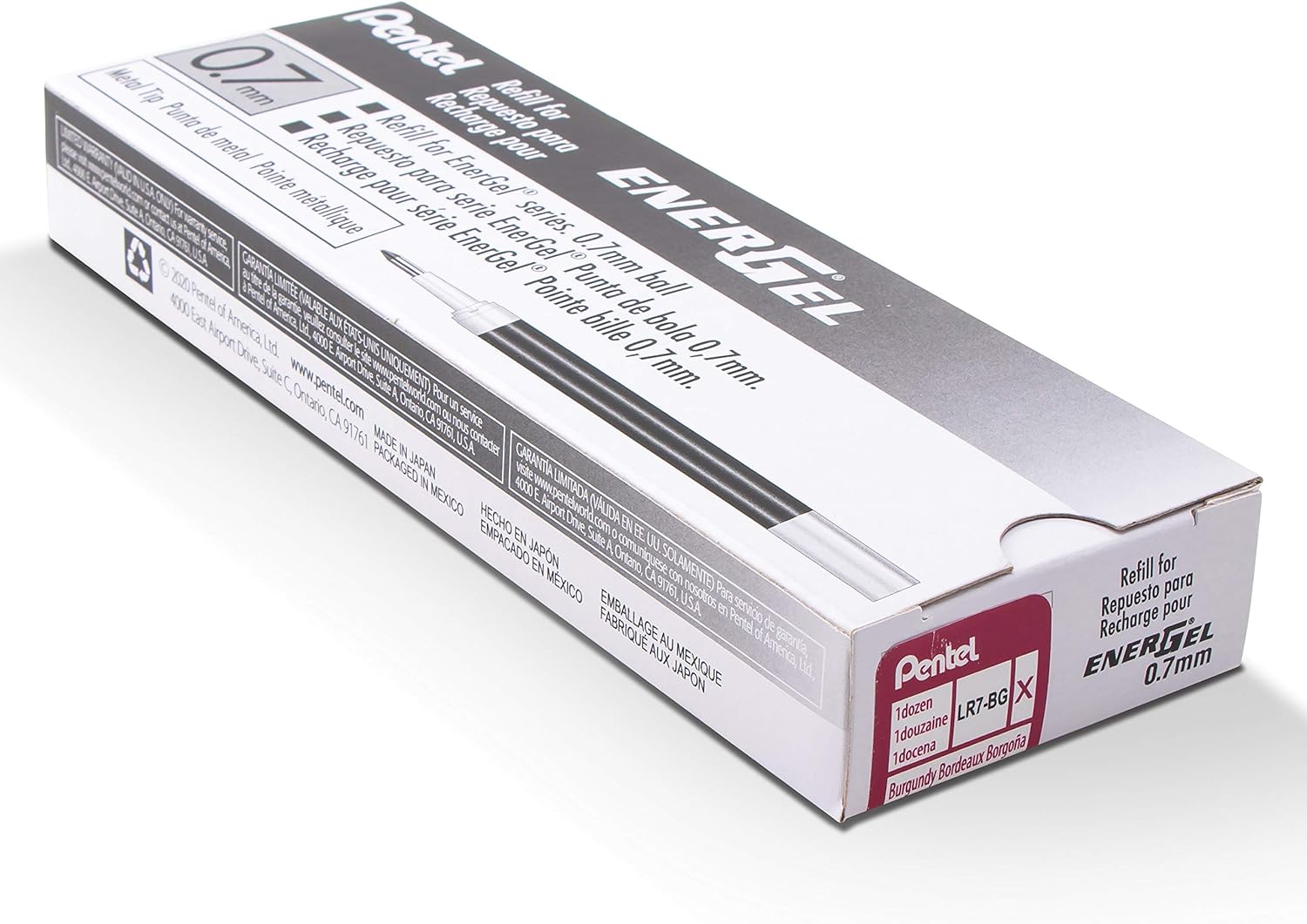 Pentel LR7-BGX Refill for EnerGel Pens 0.7 Ball = 0.35 mm Line Width Pack of 12 Burgundy Red Burgundy red 1 count (Pack of 12)