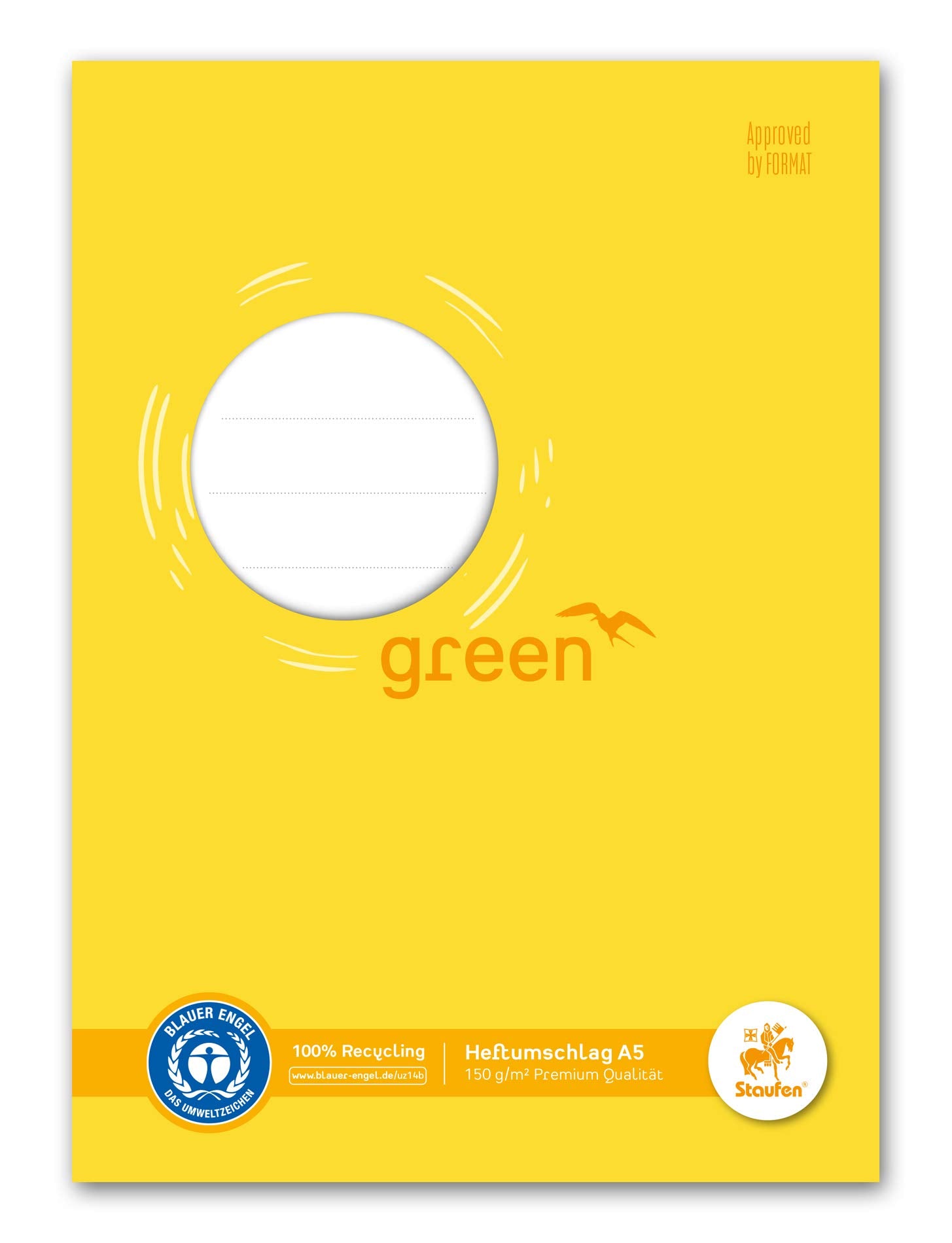 Staufen Staufen Green 794004508 Notebook Cover with Labelling Field DIN A5 150 g/m² Recycled Paper Perfect Protection for Exercise Books Colour Yellow Pack of 10