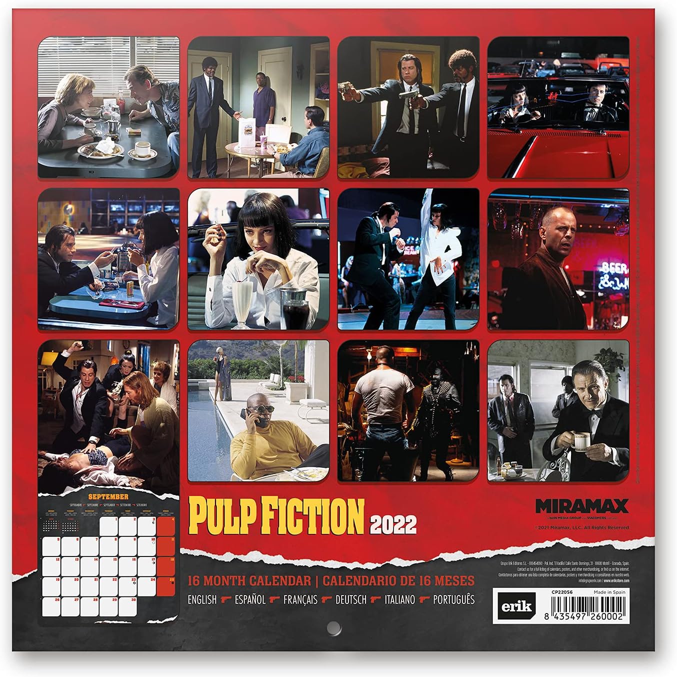 Official Pulp Fiction 2022 Wall Calendar, 2022 Calendar, 12" x 12" Square Wall Calendar 2022, Family Calendar 2022, Tarantino Calendar 2022, Pulp Fiction Calendar Pulp Fiction Red