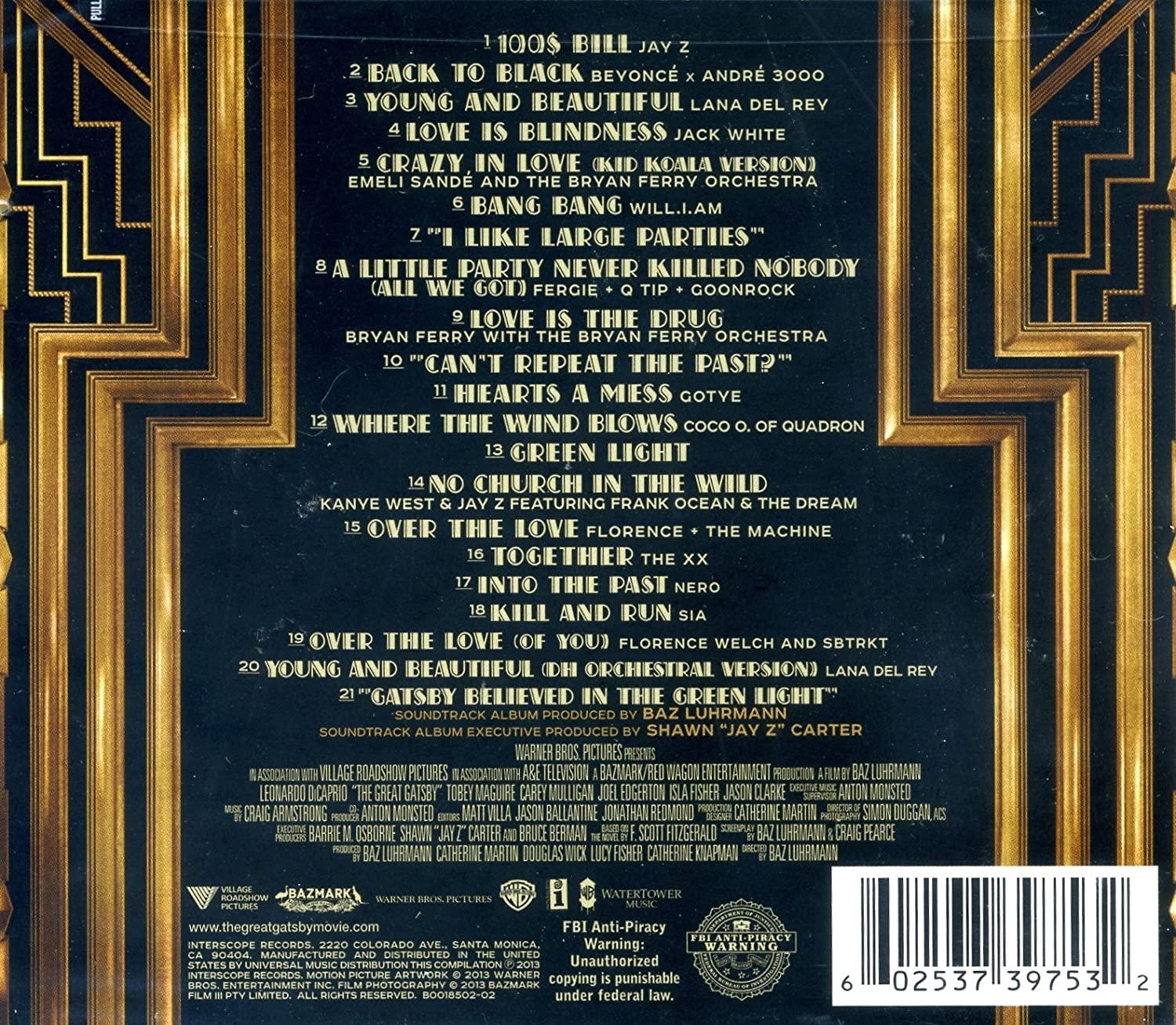 Jay Z - The Great Gatsby - Music From Baz Luhrmann's Film - Deluxe Edition With BONUS TRACKS and FILM DIALOGUE (1 CD)