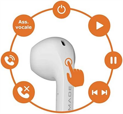 Techmade Wireless Earphones Charging Box Compatible with Voice Assistants, Integrated Microphone (White/Blue)