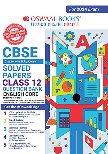 Oswaal Cbse Class 12 English Core Question Bank 2023-24 Book