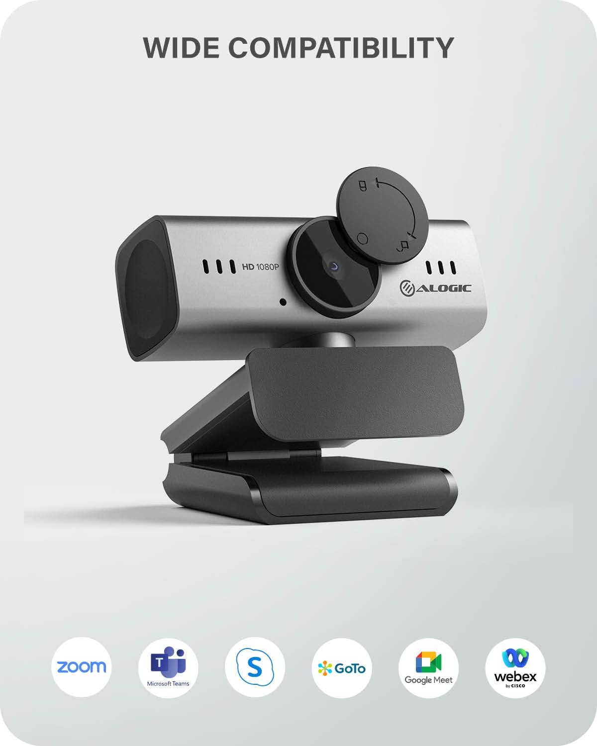 ALOGIC Iris webcam, Full HD 1080p,2 Megapixel, CMOS sensor, AI-Powered Autofocus, Built-in Mic with noise cancellation, Privacy Cover, Video Calling for Zoom, Skype or MS Teams and Video streaming.