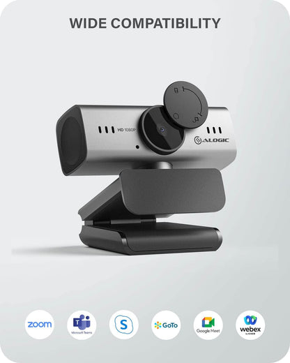 ALOGIC Iris webcam, Full HD 1080p,2 Megapixel, CMOS sensor, AI-Powered Autofocus, Built-in Mic with noise cancellation, Privacy Cover, Video Calling for Zoom, Skype or MS Teams and Video streaming.