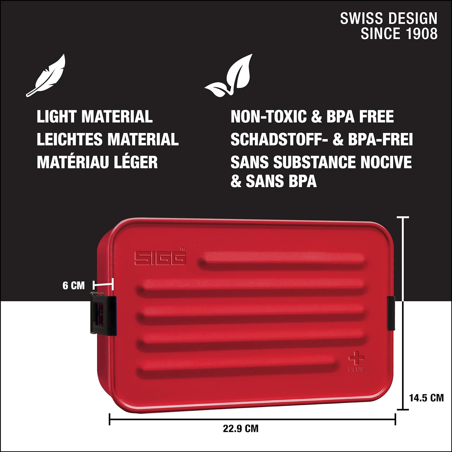 SIGG - Lunch Box Aluminium Plus - With Compartments - Award Winning Design - Dishwasher & Microwave Safe - Leakproof - Featherweight - BPA Free - S / L Red Classic